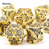 7 Stück gelb-schwarze Metallwürfel aus massivem Metall, polyedrisches Würfelset, geeignet für Rollenspiele, RPG-Brettspiele, Kartenspiele