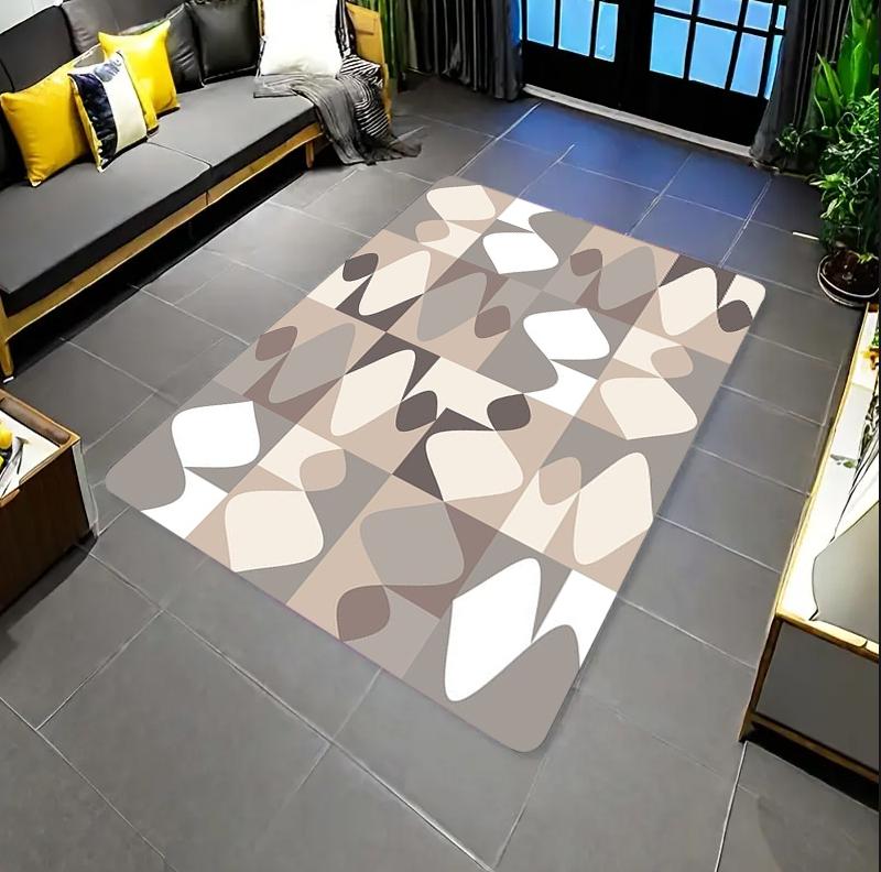 

Modern Geometric Checkered Area Rug Muted Blue Brown Abstract Print NonSlip Floor Mat for Living Room Bedroom Minimalist Decor 40X60CM