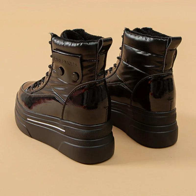 Fashion New 7.5cm Down Genuine Leather Women Ankle Booties Platform Wedge Hidden Heels Warm Women Autumn Spring Casual Boots Shoes