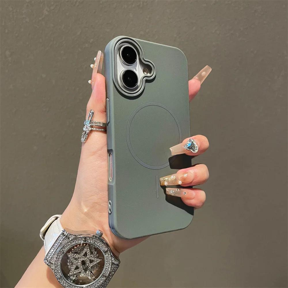 

Ultrathin Simple Magsafe Case for For Iphone 16 15 14 13 12 11 Pro Max 14 Plus Matte Hit Color Lens Wireless Charging Soft TPU Cover For iPhone 16 Pro