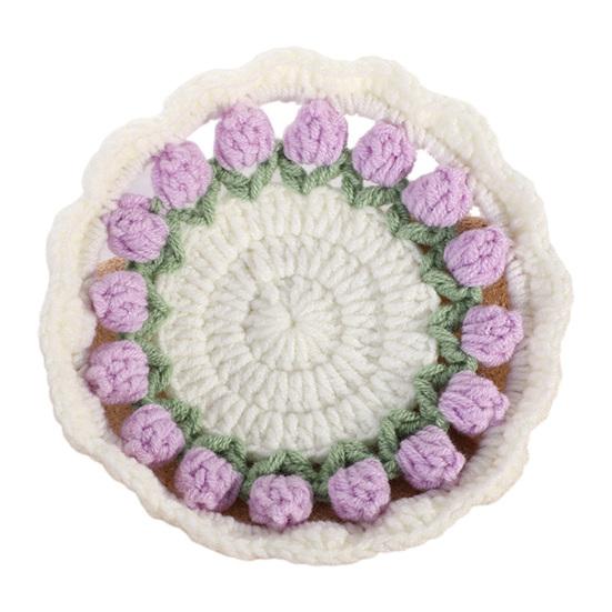 

В язані гачком підставки для чашок з тюльпанами ручної роботи, квіткові подушечки для кавових чашок, багатоцільовий декор для домашнього бару та креативний подарунок на новосілля та дні народження фіолетовий