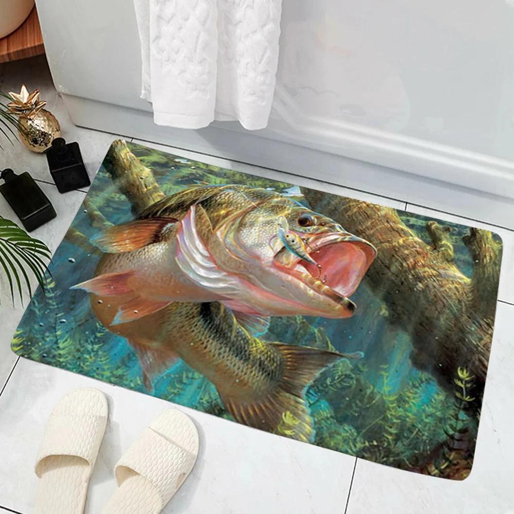 Hot Selling Model Fishing Lure Hard Bait House Door Mat Decoration 3D Printing Animal Floor   Non-Slip Soft Flannel Rug
