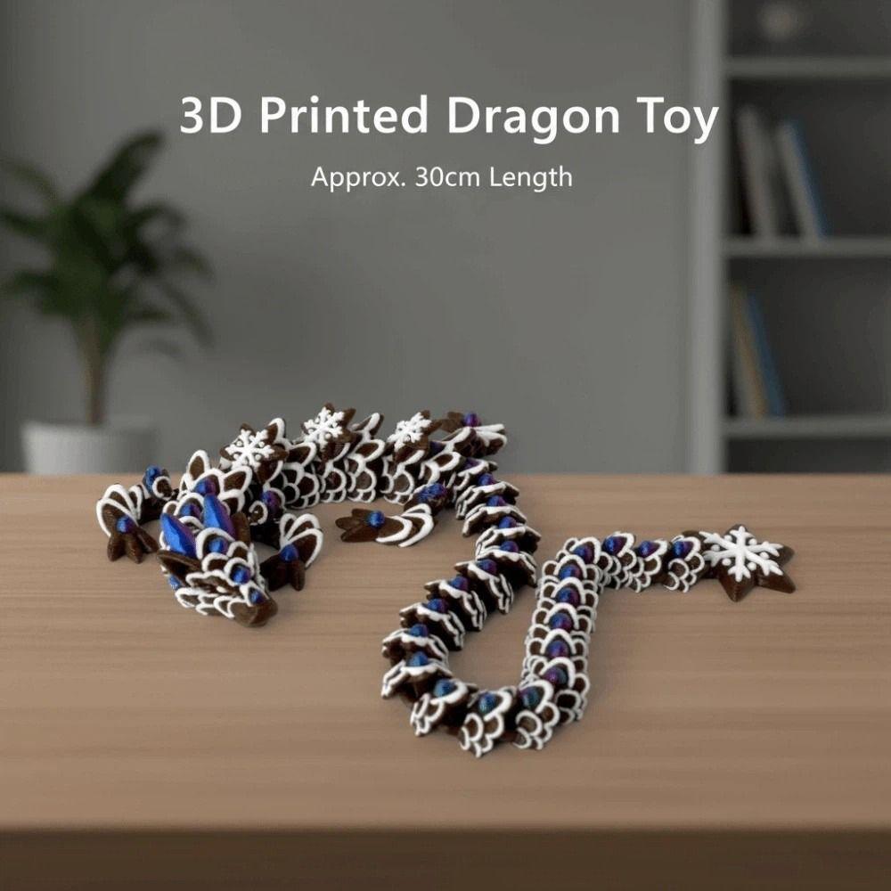 Realistic 3D Printed Dragon Toy Multicolor 30cm Snowflake Dragon Ornament PLA Creative Simulation Animal Model Desktop Ornament
