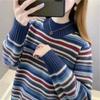 Women's 2023 Striped Wool Knit Sweater - Half-High Neck, Long Sleeve, Slim Fit, Thick for Autumn/Winter