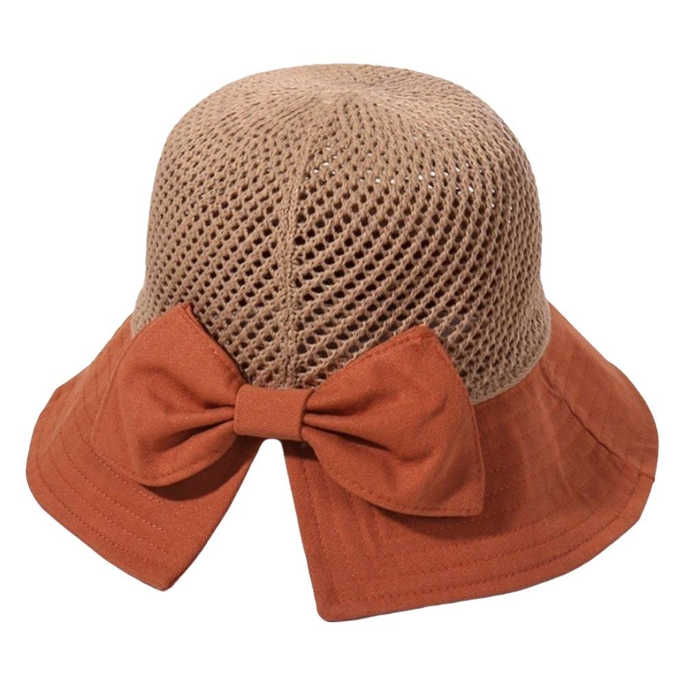 Hollow Bow Sun Hat Japanese Knitted Bucket Hat Fashion Bowtie Fisherman Hat Summer