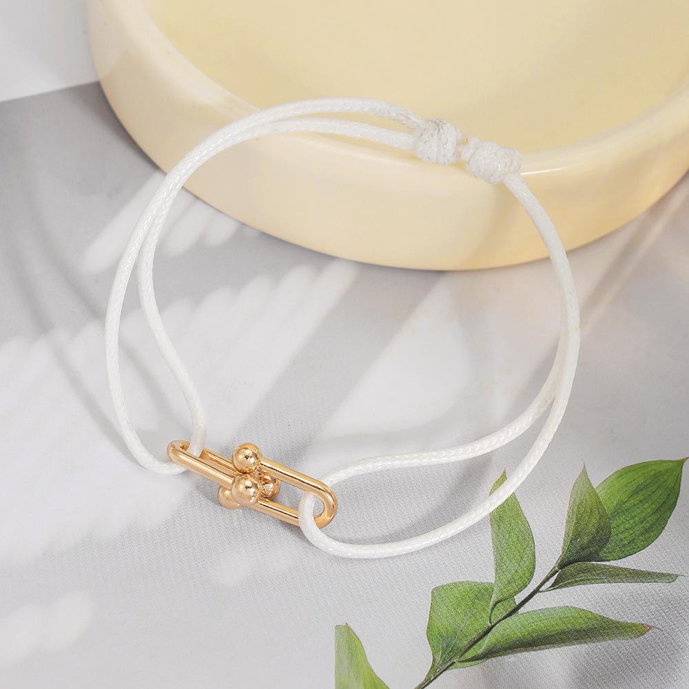 Handmade Woven Couple Bracelet with Alloy Horseshoe Clasp - Adjustable and Stylish Design