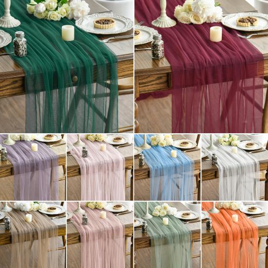 Tulle Table Runner Decorative Sheer Tablecloth Solid Color Table Runner Arch Aisle Veil for Bridal Shower Wedding Arch Dessert Table Decoration