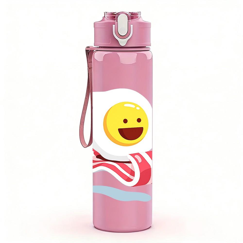 1PC Bread Cartoon Pattern 750ml Color Plastic Sports Water Bottle Leakproof Flip Straw Lid Suitable for Sports Office Home Use