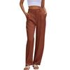 Women's Linen Casual High Waist Wide Leg Straight Dress Cotton Linen Pants Button Trousers