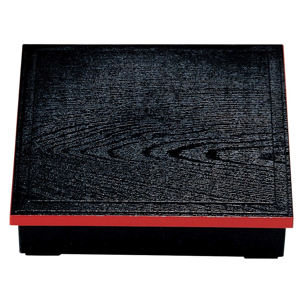 [A] ABS 8.5-inch Wood Grain Shokado Lunch Box (with Separate Dividers) Black Rim, Red (Inner Lacquer) | Shokado Lunch Box [26 X 26 X 6.5 Cm]