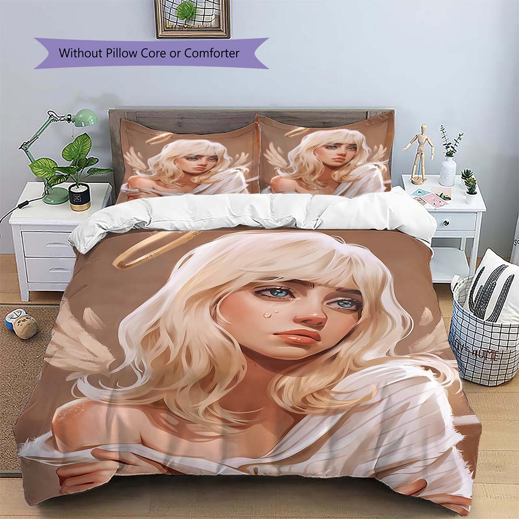 Billie Eilish Pattern Bedding,Quilt Set Quilt Cover Pillowcase Home Birthday Gift (1 * Duvet Cover + 2 * Pillowcase, Without Core)