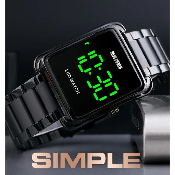 SKMEI 1505 Square Mirror Face Led Watch Relojes De Hombre Stainless Steel Back Watch Led Light Digital Hand Watch for Men
