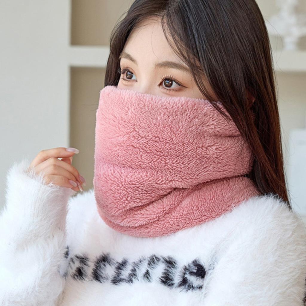 New Solid Color Fleece-lined Cold-proof Plush Neck Warmer for Men and Women, Suitable for Outdoor Cycling, Windproof, Thickened,