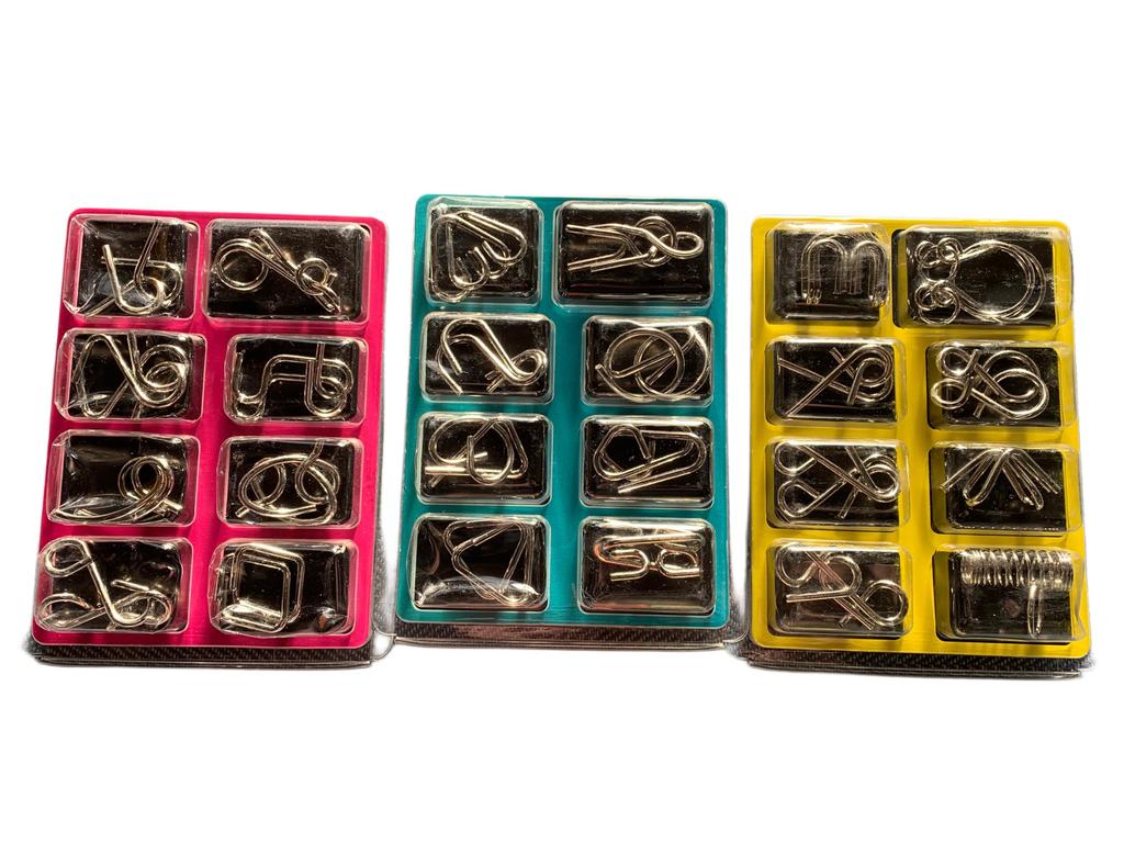 Metal Wire Puzzle Brain Training Colorful Case 8 Types of Puzzles 3-Piece Set, Game, Included, (24 Variations)