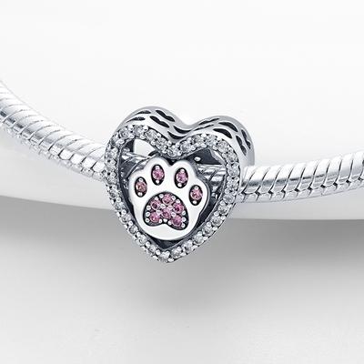 Charms Original Copper Heart Dog Paws Beads Fit Bracelet Diy Fine Gift Women Delicate Jewelry Accessory