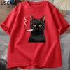 Smoking Cat Tshirt Funny Y2k Vintage Trendy Streetwear Graphic T Shirt Edgy Cat Lover Tshirt Round Neck Short Sleeved Tee Tops