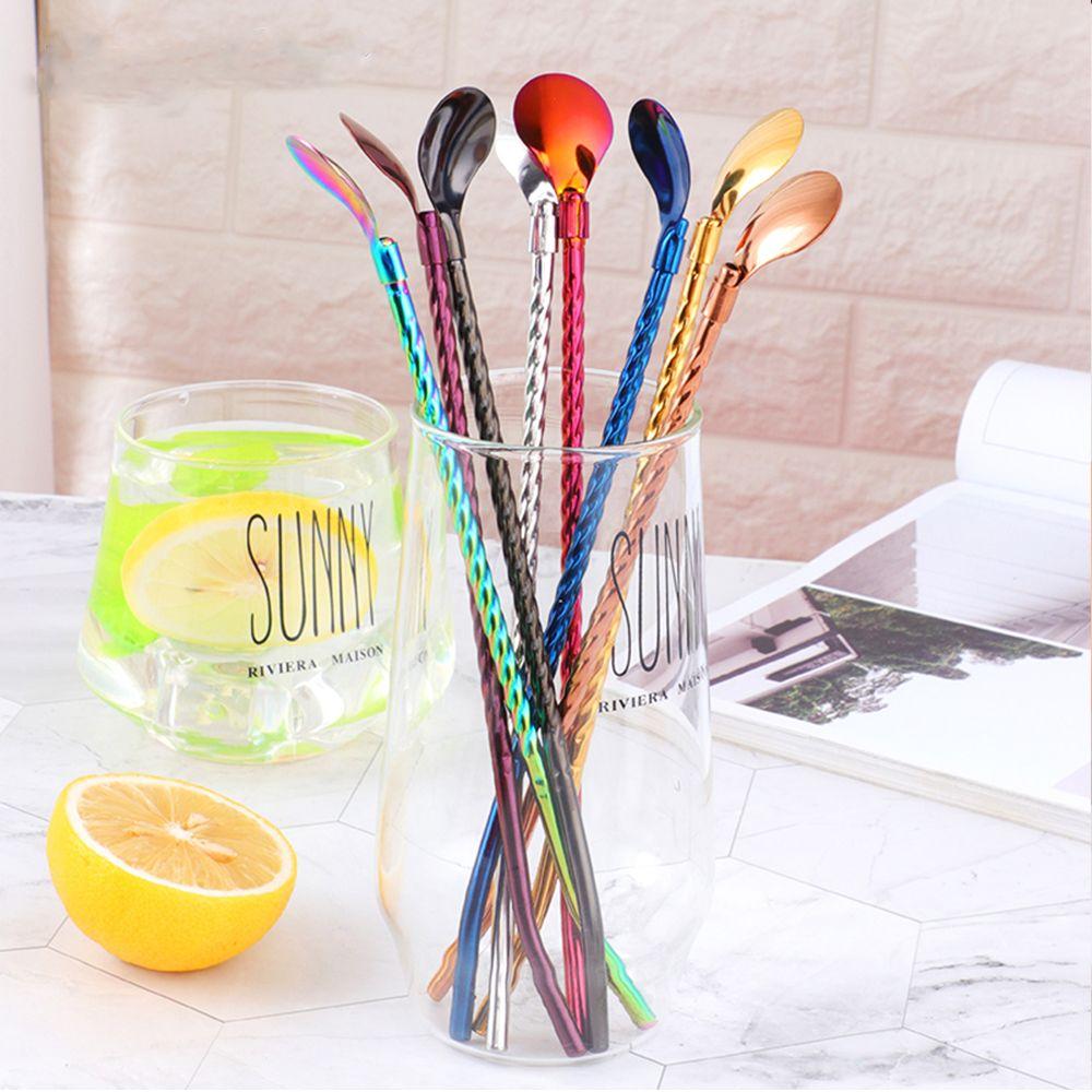 New Bar Tea Reusable Metal Stainless Steel Straws Spoon Drinking Straw Coffee Spoons