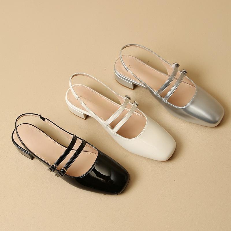 Baotou Mary Jane Shoes French Retro Single Shoes Square Toe Back Empty Thick-heeled Sandals