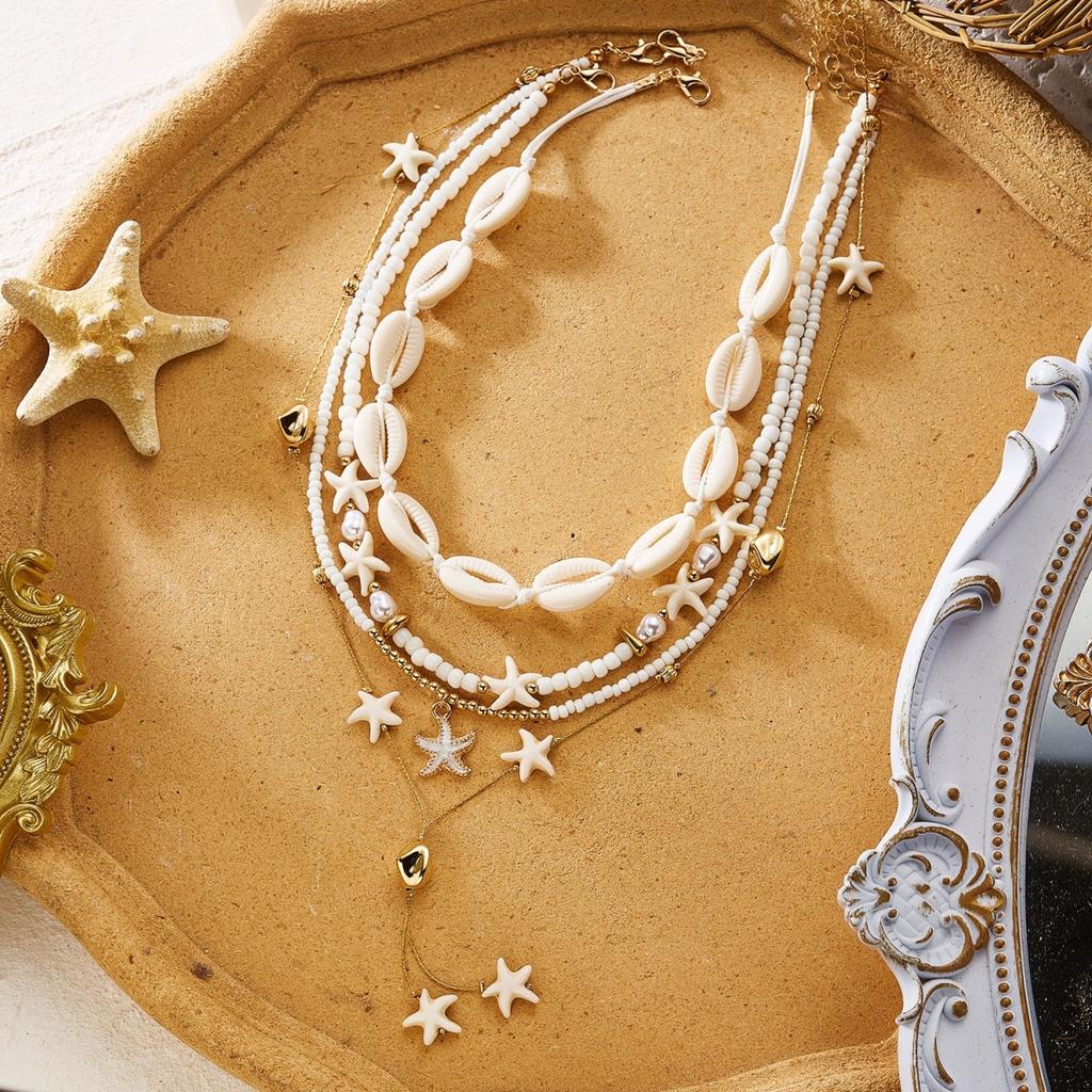 Boho Multilayer Rice Beaded Acrylic Shell Resin Starfish Turtle Pendant Necklace For Women Men Summer Beach Party Choker Jewelry