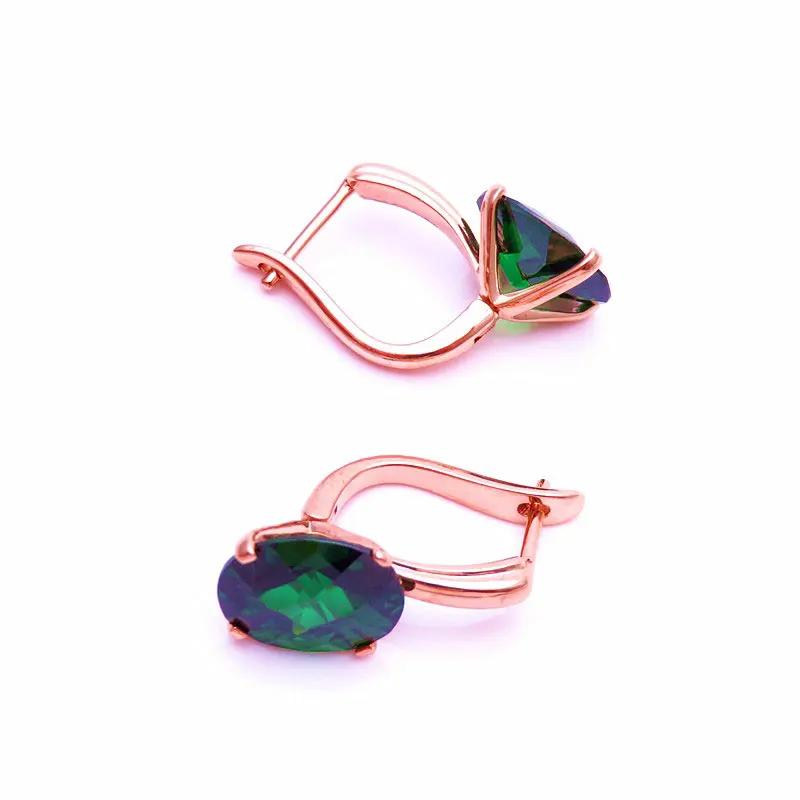 Creative New In Green Zircon Earings Oval Emerald Earrings for Women Classic Simple Wedding Copper Plated Rose Gold Zircon