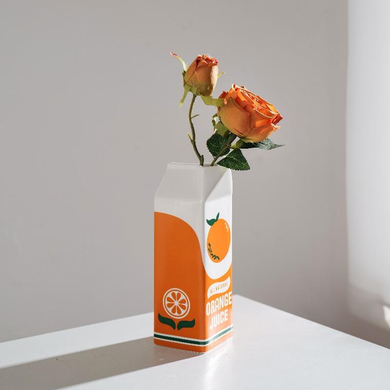 1/2pcs Vintage Orange Juice Vase Decorative Ceramic with Realistic Orange Slice Bohe Home/Kitchen/Office Accent Vases Home Decor