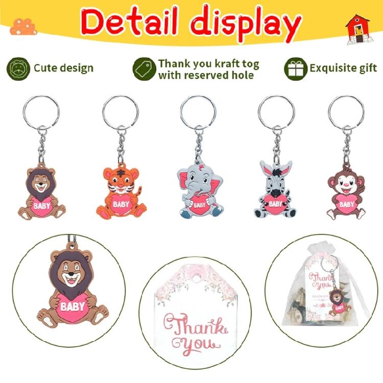 Baby Shower Keychains with Organza Bags Thank You Tages Jungle Animals Keychains Zoos Animal Keychains Keyrings Gifts