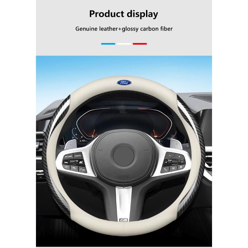 1 st Läder Kolfiber Bil Rattkåpa Biltillbehör För Ford Focus Mondeo MK1 MK2 MK4 MK3 ST Line Kugo Transit Escape Fusion Explorer