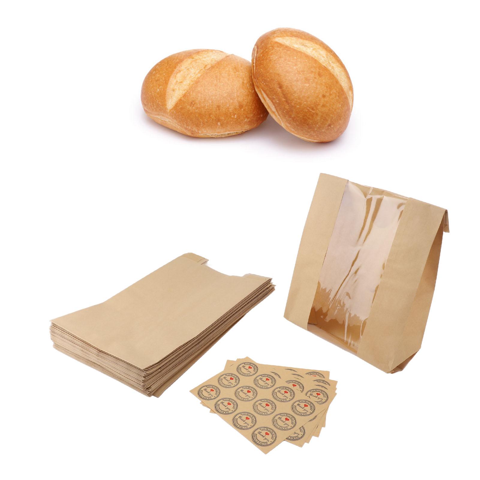 

50PCS Brd Bag Kraft Paper Transparent Window Baked Food Packaging Storage Bag with 60PCS Thank You Stickers