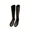 Autumn and winter round head soft leather boots women's black thin tall knight boots fashionable versatile but knee women's boots