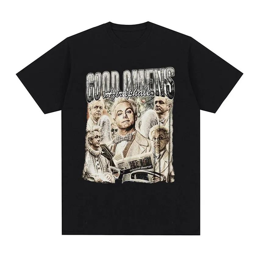Klasické tričko Good Omens Vintage Graphic Tričko Dámská móda Vysoce kvalitní trička Unisex Ležérní Tričko nadměrné velikosti Streetwear
