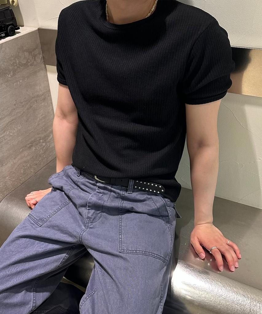 BASEMOMENT Muscle Fit Ribbed T-Shirt Black