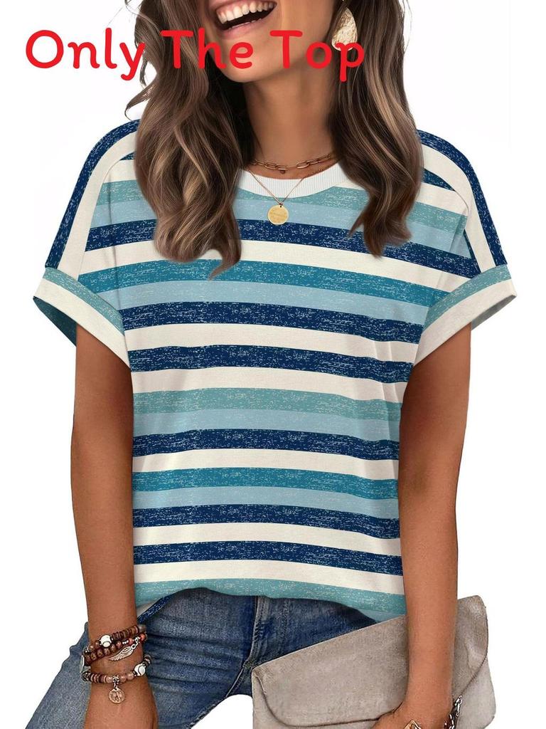 Casual Striped T Shirt For Women With Polyester Fabric Summer Comfort For Daily Wear