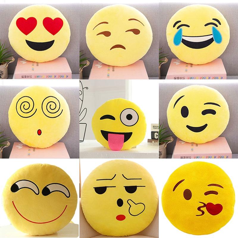 Charming 13" Yellow Round Emoji Pillow With Cute Fun Design And Soft Plush Material
