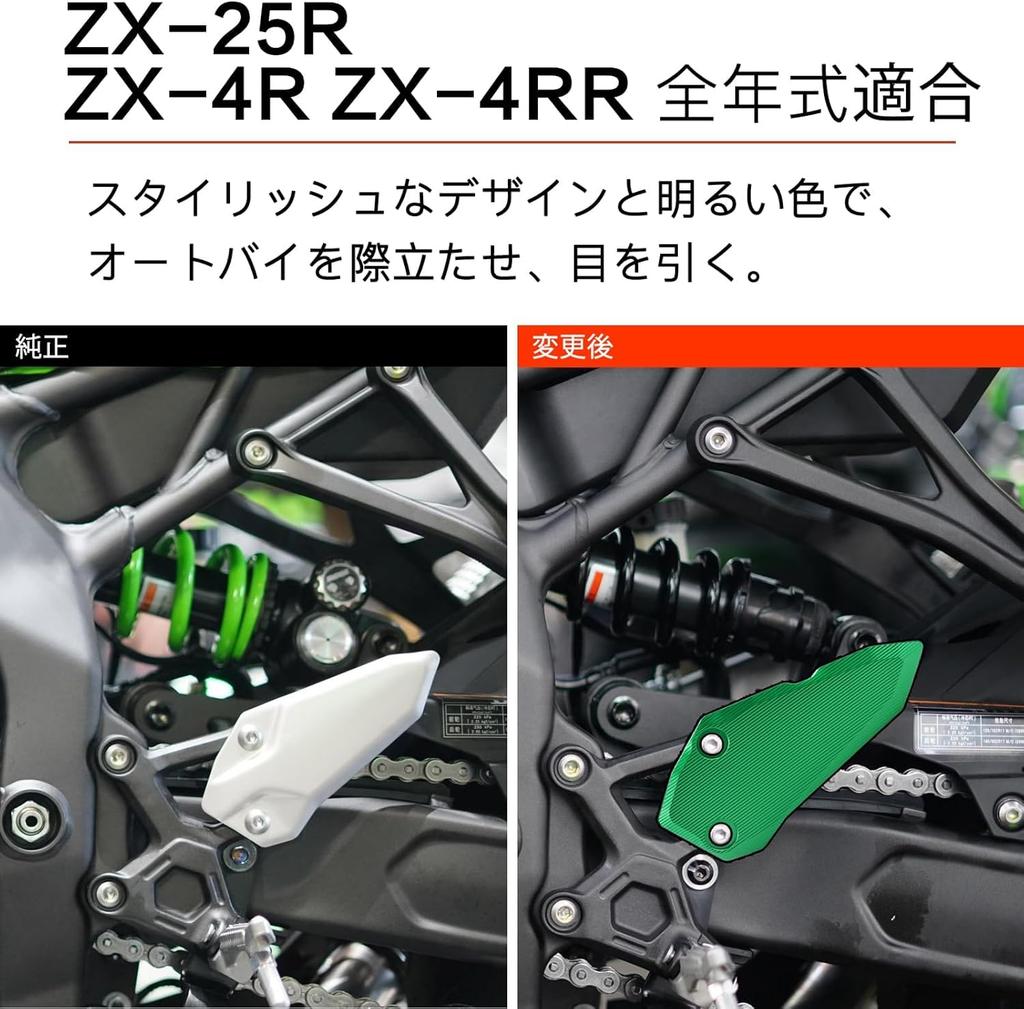 Motorcycle heel plate guard. Compatible models: Kawasaki ZX-25R (2020-2023), ZX-4R, ZX-4RR (2023+). (Black)