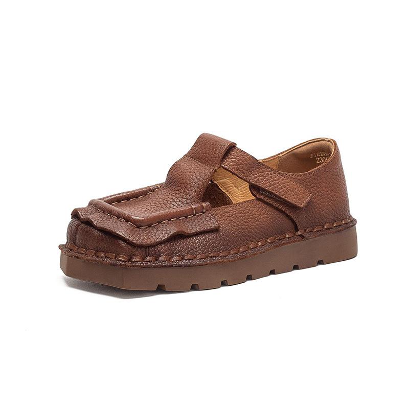Mocassini Comodi da Pendolare Nuovi in Primavera Punta Quadrata Suola Spessa Stile Retrò Donna Scarpe Casual in Vera Pelle