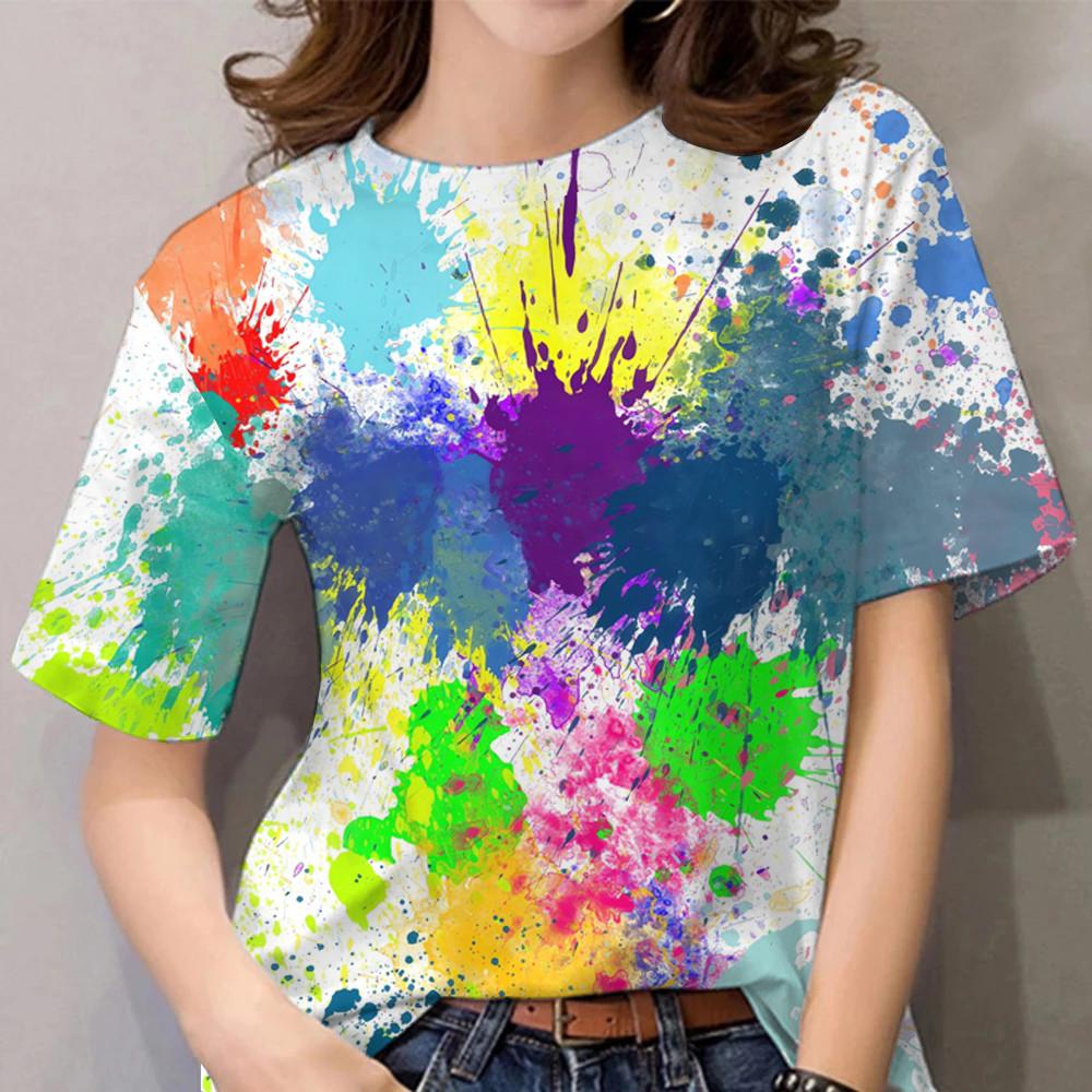 Women's Rainbow Pattern T-shirt Graffiti T-shirt