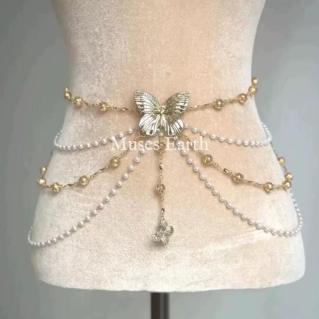 Spiritual flower pearl multi-layer tassel belt, body chain, light luxury and exquisite outer layer belt accessory