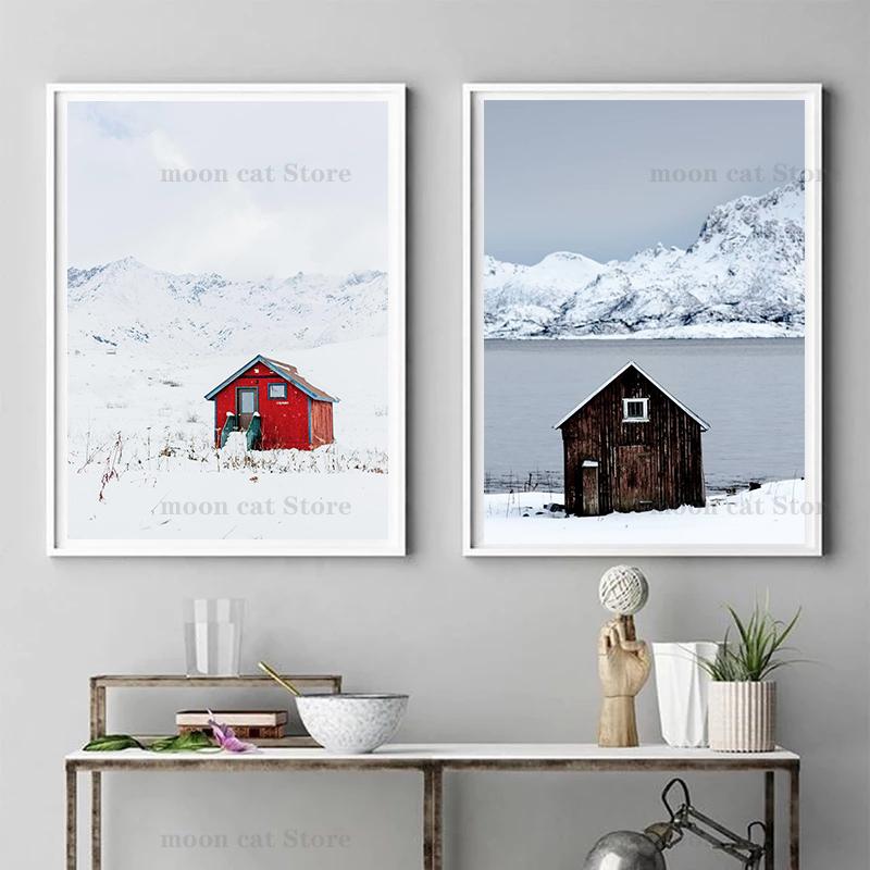 

Норвежский зимний деревенский пейзажный постер, холст, картина, деревянный дом, горный остров, принты, природа, настенные художественные фотографии, домашний декор