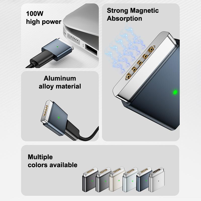 100W Type-C Female To Magsafe 2 Converter Laptop Indicator Light Usb-C Magnetic Adapter Zinc Alloy Connector For Macbook Air/Pro