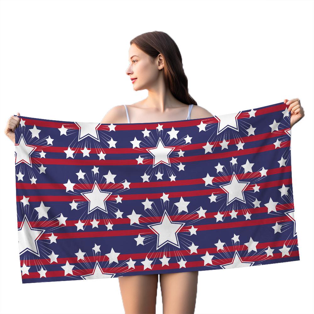 Série Drapeau Américain polyester imprimé numériquement fibre superfine polaire double face Serviette de bain pour vacances à la plage, serviette de plage