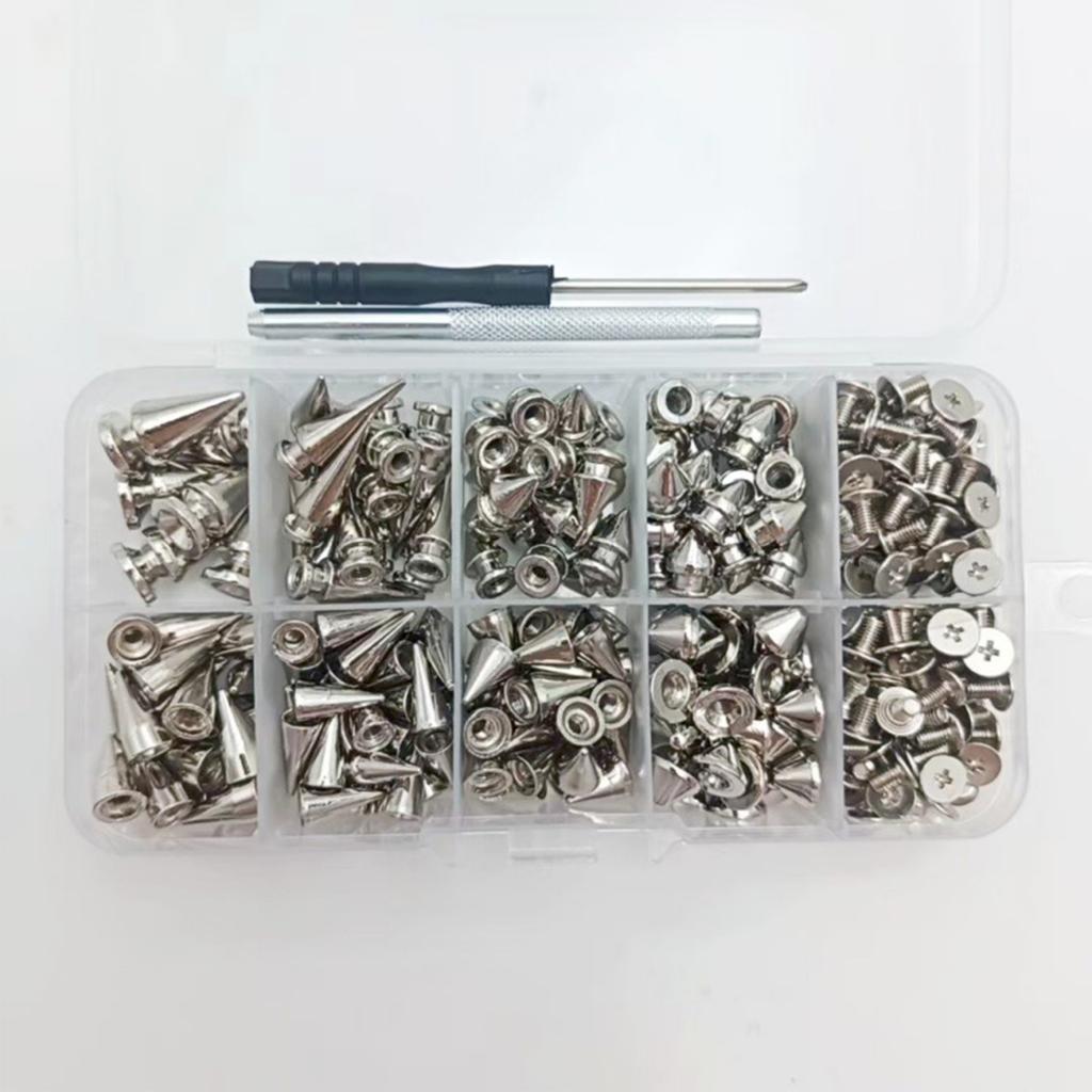 354Pcs Silver Metal Screwback Cone Studs Spikes Rivet Punk Clothes Bag Belt Shoes Clothes Leathercraft Rivets