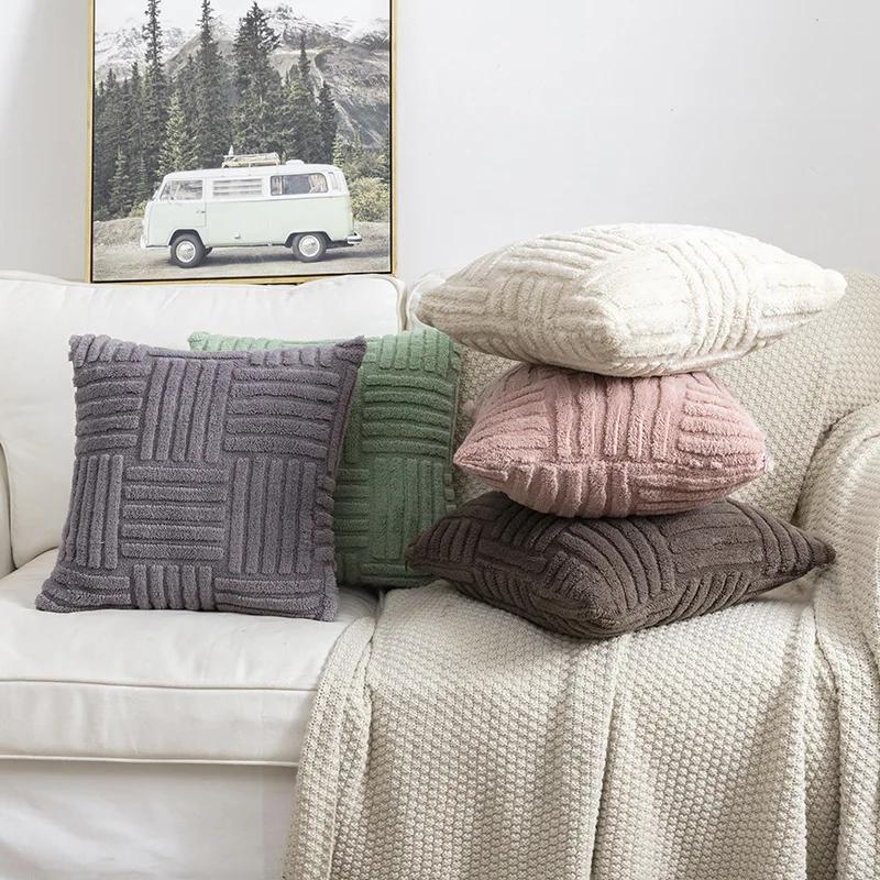 B030 Soft Throw Pillows Woven Plush Falai Pile Pillow Cover Solid Color Sofa Cushion Plain Color Double-sided Pillows