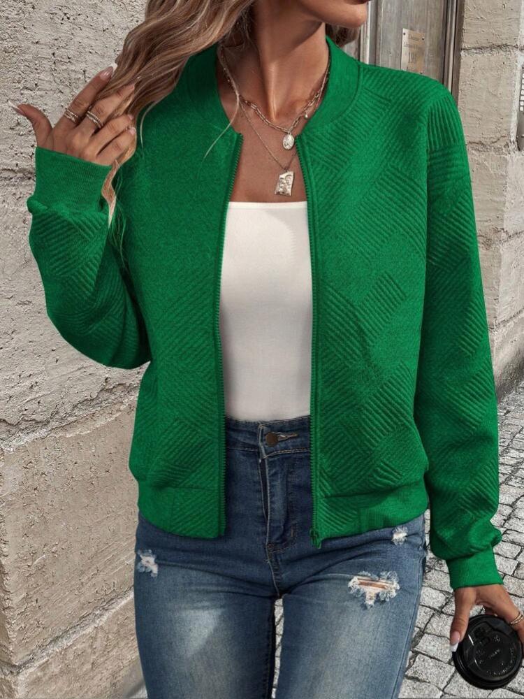 Women's Short Bomber Jacket with Zipper and Baseball Collar