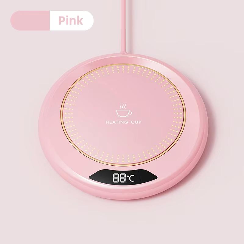 Constant temperature heating coaster USB home heating coaster 3 levels adjustable heating (Pink,14x12x2.5cm)