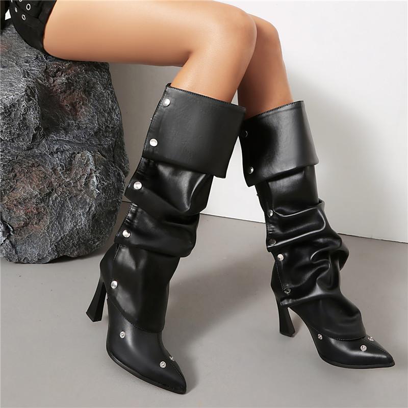 Dames høye hæler sexy europeisk og amerikansk stil nye spisse tynne hæler store størrelser middels støvletter