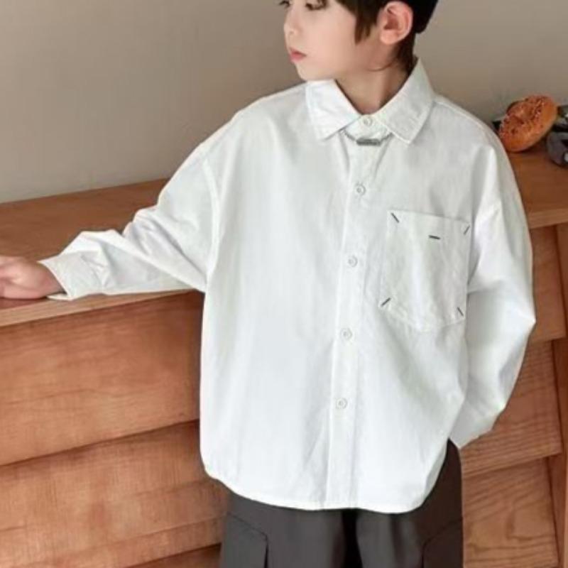 

Весняно-осінній новий хлопчик тонкий модний гарний довгий рукав сорочки 160cm білий