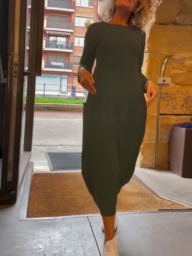 Long skirt solid color knitted dress women's clothing