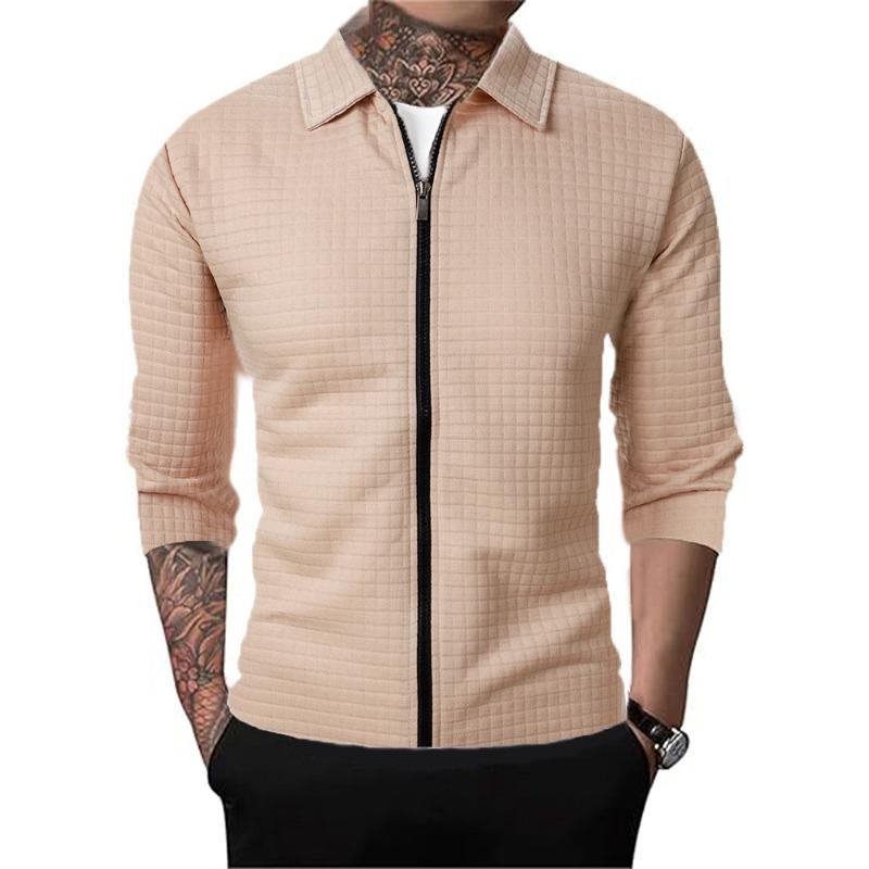 Karierte Stoffjacke Strickjacke Herren Herbst Neuer Stil Reißverschlussmantel Lässig Herren Langärmlig Kragen Waffelstoff Oberteil