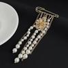 SHIXIN Trendy Imitation Pearl Tassel Beaded Brooche Women New Exquisite Gold Color Flower Geometric Suit Pin Jewelry Accessories