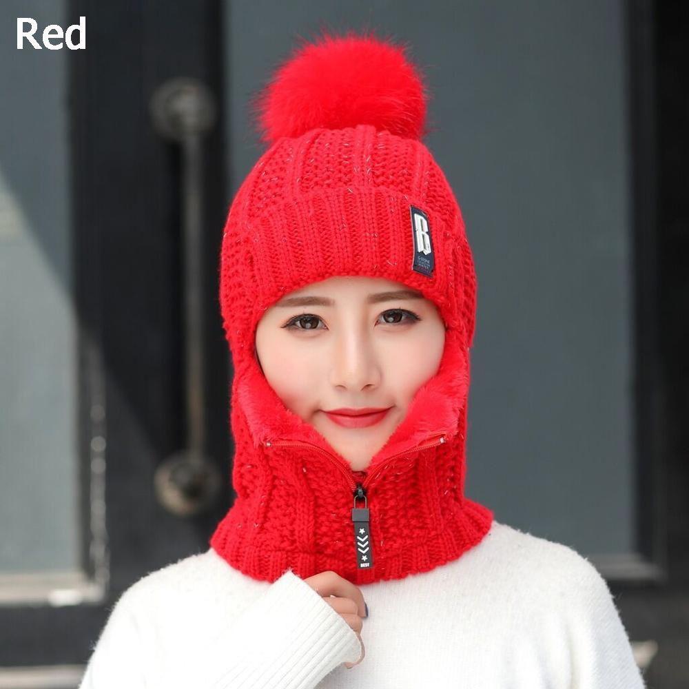 Women Windproof Winter Warm Pompoms Hat Knitted Hat Hat Scarf Set Beanies Caps